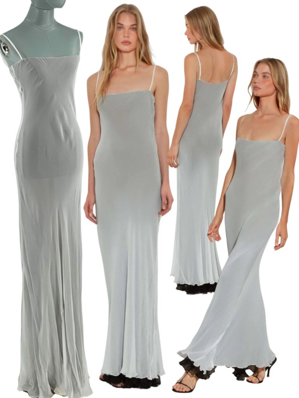 🆕 RAT & BOA 🧿 NWOT Marzia Double Layered Slip Maxi Dress, White Grey - Sz XS